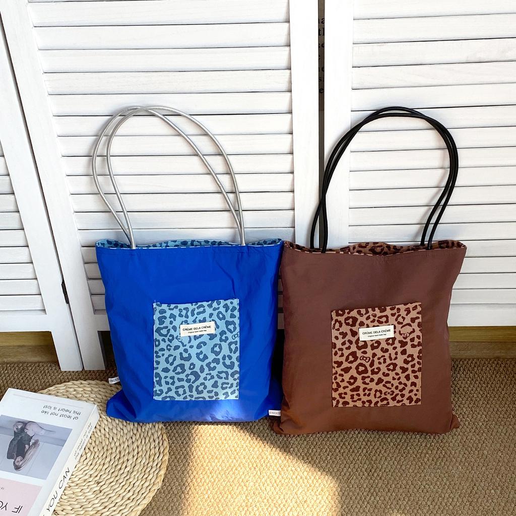 Korean Leopard Double-Sided Shoulder Bags for Women Versatile Vintage Ladies Tote Bag Casual Lightweight Travel Female Handbags