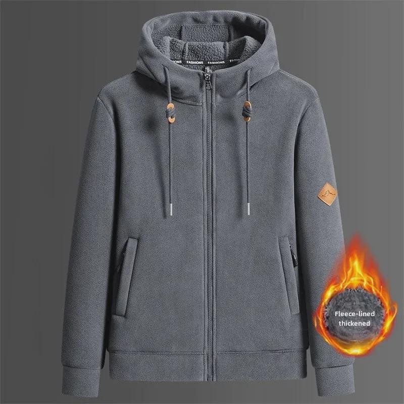 

Мужские и женские флисовые куртки с капюшоном: Двусторонние кардиганы и свитшоты для пар, идеально подходят для осени и зимы. 3XL серый