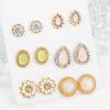 6Pairs Women Water Drop Flower Rhinestone Faux Opal Ear Studs Earrings