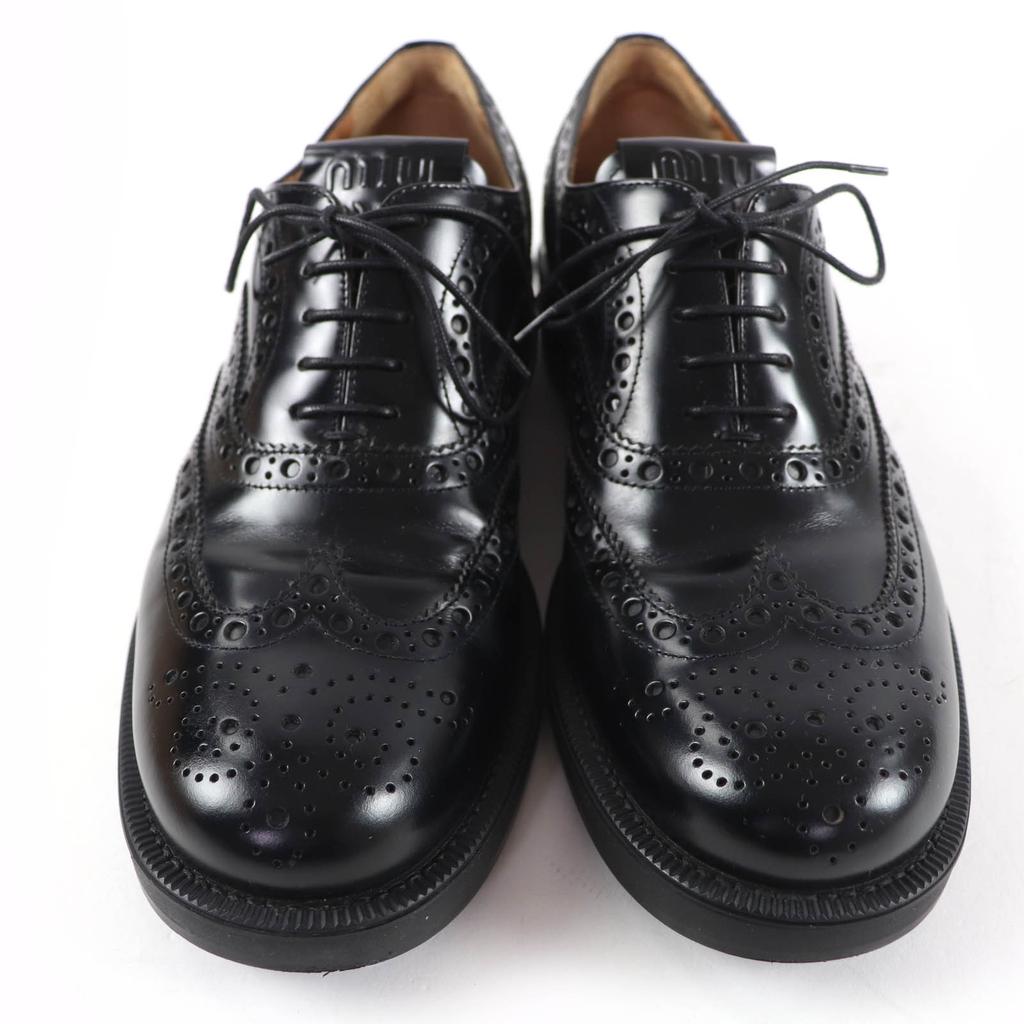 Excellent Churchs Miu Miu Leather Shoes Wingtip Oxford Black Women 39 5E038E Used