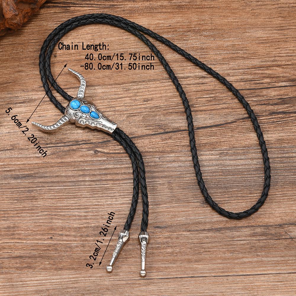Turquoise Bull Head Vintage Pendant Necklace - Versatile & Casual Sweater Chain