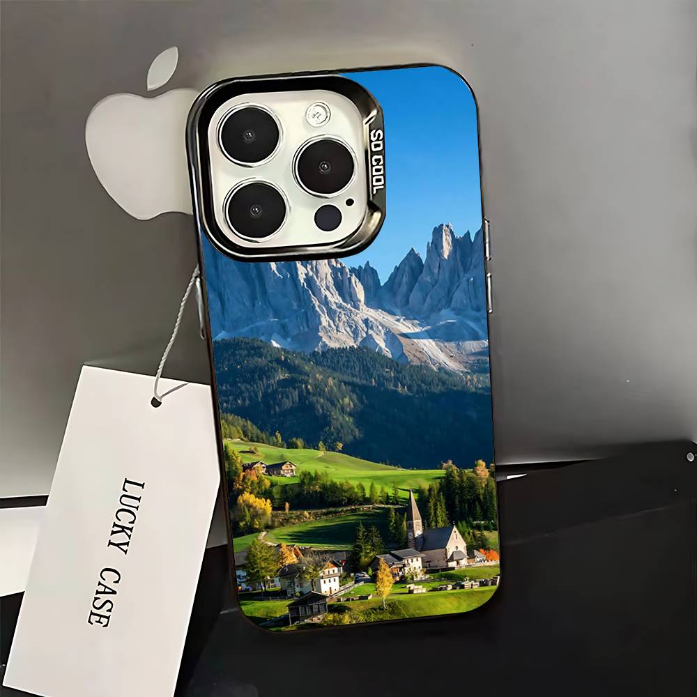 Mountains landscape Travel Phone Case For iPhone 16,15,14,13,12,11,Pro,XS,Max,Plus,Mini,SE Black Candy Matte Shockproof Cover