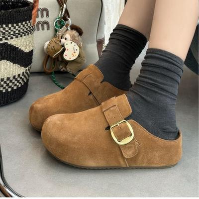 Retro Thick-soled Versatile Bag Head Half Slippers Women's 2025 New Fashionable Soft-soled Comfortable Non-slip Boken Slippers