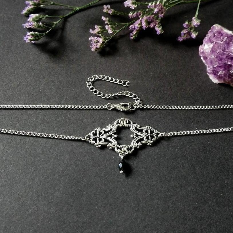 Vintage Animal Pendant Necklace With Black Glass Beads And Cross Chain For Women