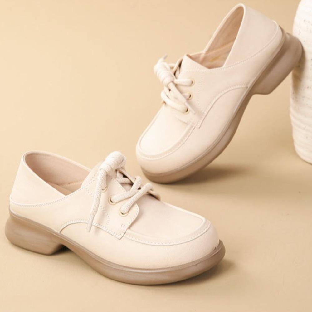 Loafers Women's Spring and Autumn New Soft-soled Middle-aged Mother Pumps Flat-soled Lace-up Work Casual Leather Shoes Women