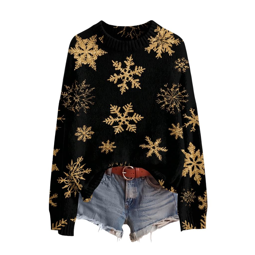 Women's Soft Christmas Print Crewneck Long Sleeve Sweater for Fall and Winter