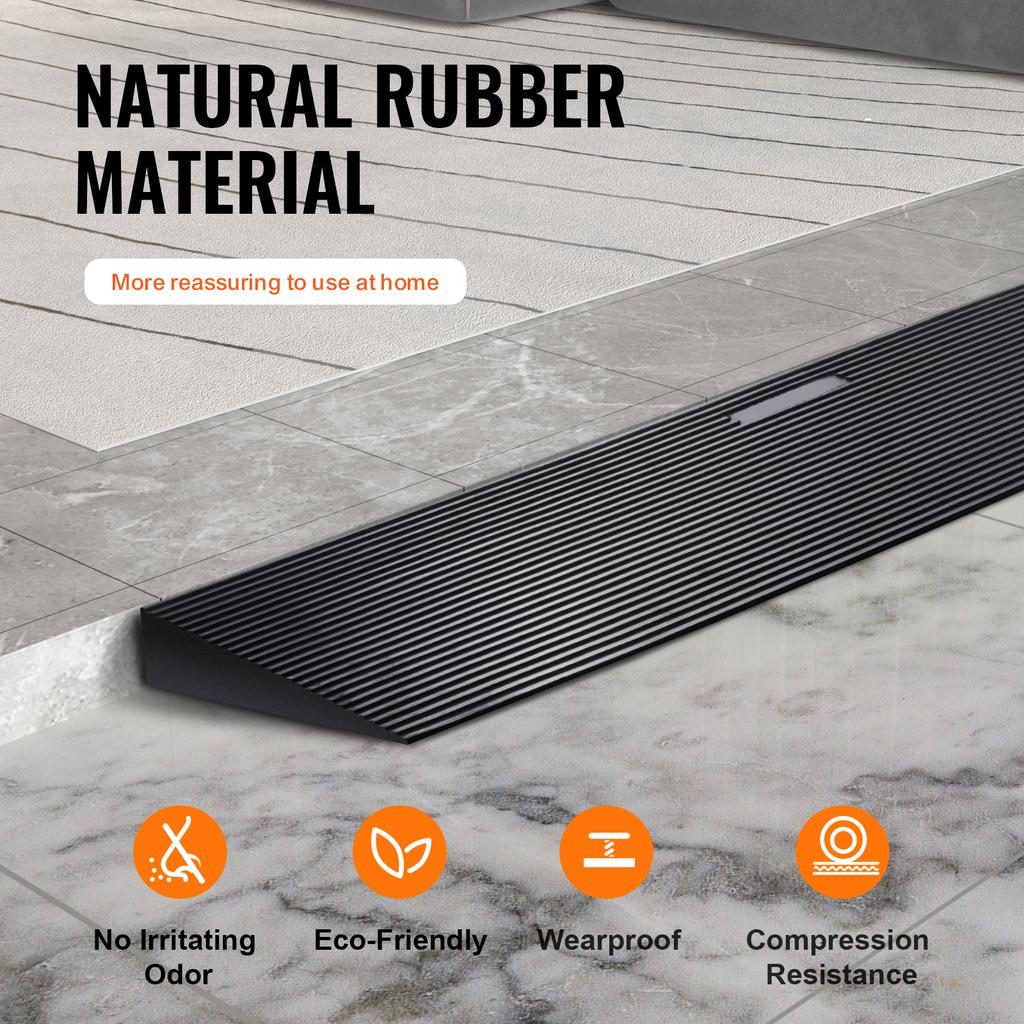 SucceBuy 1.2" Rise Threshold Ramp Cuttable Natural Rubber Wheelchair Ramp Scooter with Double-Sided Tape for Doorways Driveways