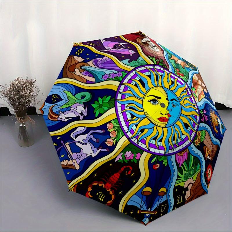 1pc Zodiac Mandala Automatic Folding Umbrella, Portable & Foldable Design with 8 Ribs, Casual Outdoor Accessory Halloween and Christmas Gift