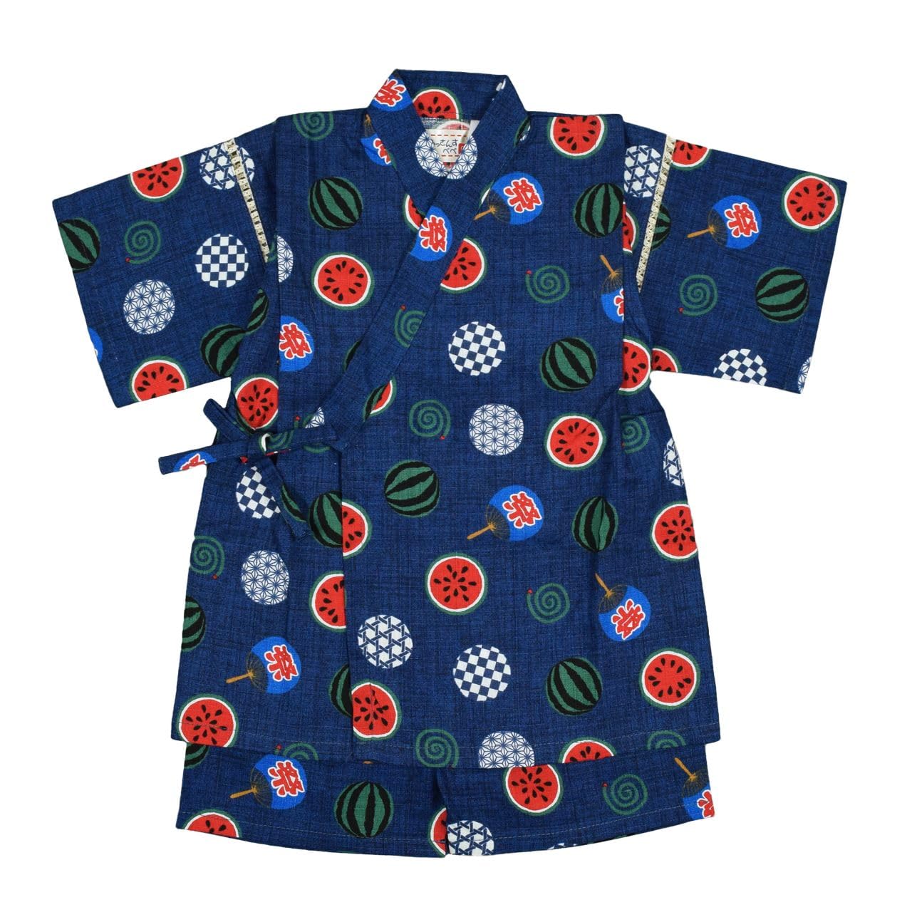 

Jinbei Top and Bottom Made in Watermelon Navy Boys Set, 100% Cotton, Japan, Pattern,