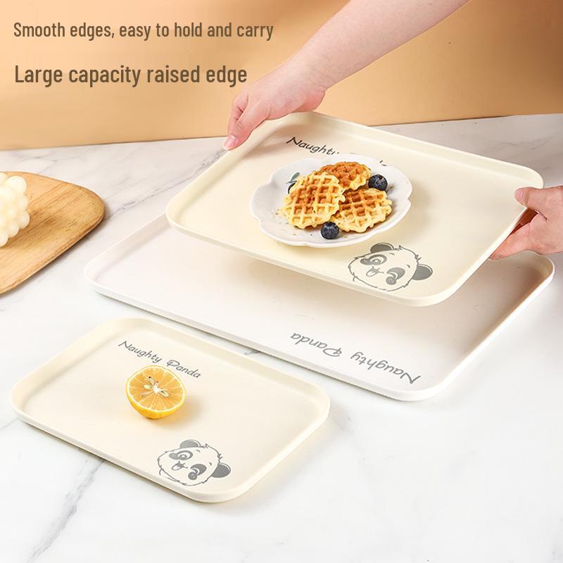 Cream Style Little Bear Rectangular Tea Tray for Cups, Snacks, and Fruits