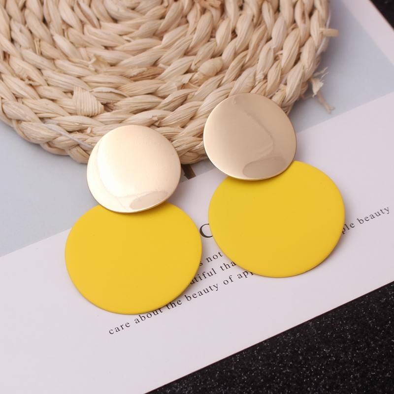 9Colors Double Round Wafer Drop Earrings for Women European American Colorful Geometry Metal Hyperbole Brincos Party Jewelry