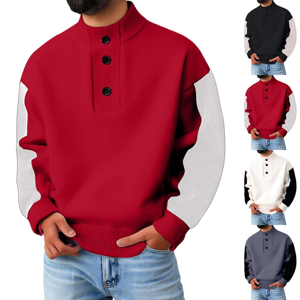 Men's  Three-Piece Buckle  Pullover  Color Clashing  Leisure  Thickened  Keep Warm  Long Sleeves  Knitting  Sweater