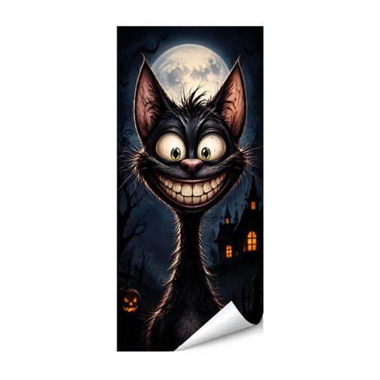 Black Cat Bat Owl Pattern Halloween Trash Can Sticker, Spooky Pumpkin Ghost Wheelie Bin Decal, Easy Apply Mural Waterproof Outdoor Garbage Sticker