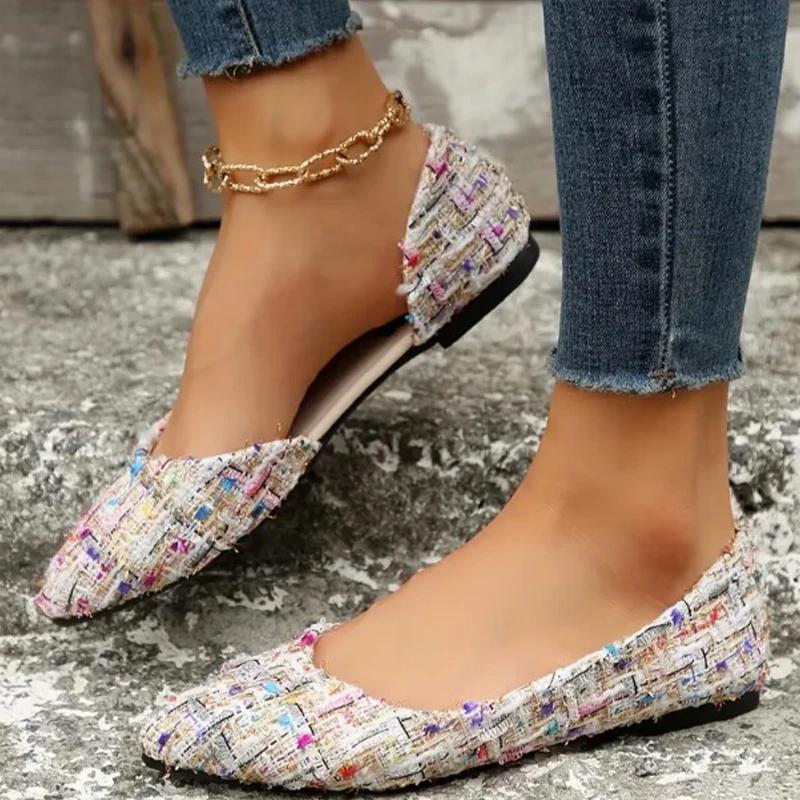 Mode Spitzschuhe Damen Ballerinas Lässige Sandalen Strick 2024 Mode Neue Laufkleidschuhe Bequem Klassisch Mujer Chaussures