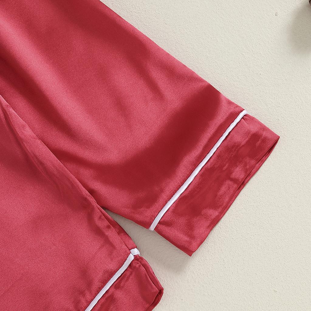 Kids Pajama Sets Contrast Color Trim Long Sleeve Lapel Neck Button-up Tops Long Pant Loungewear Set