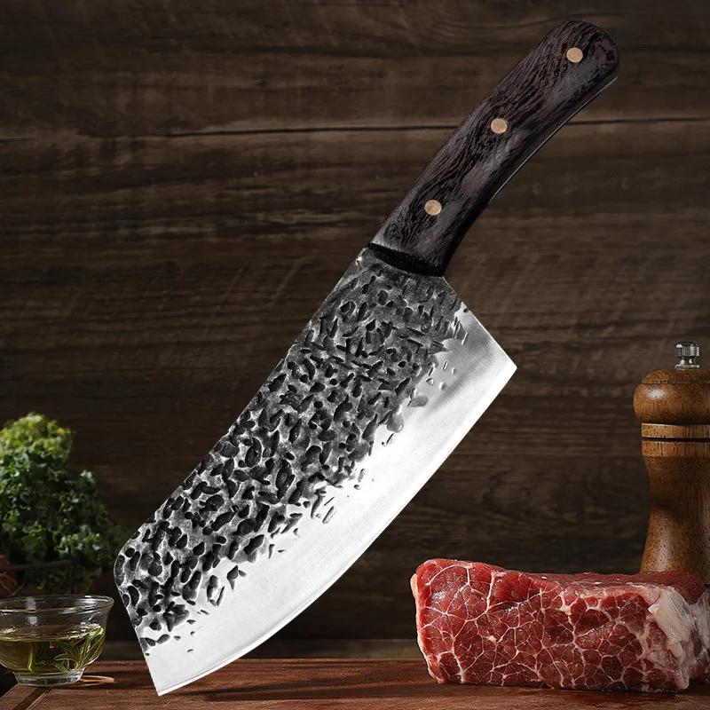 Kitchen Knives Wood Handle Hand Forge Blade Cleaver Knives Slicing Fruit Fish Meat Vegetables Butcher Knife Chef Cleaver Tools
