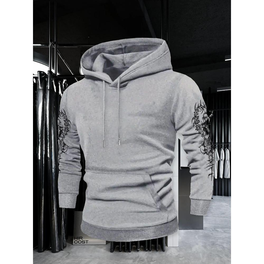 Autumn Winter Trendy Men's Vintage Streetwear Hooded Sweatshirt with Gothic Design, Featuring Demon Wings and Thorns Print on the Back