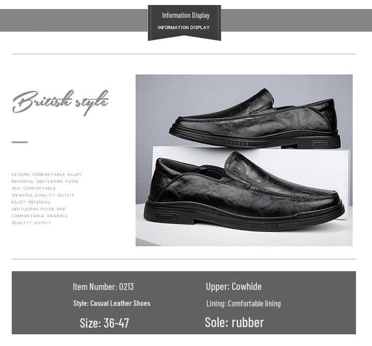 Men's 2025 New Genuine Leather Slip-On Casual Black Shoes - Breathable and Business-Ready