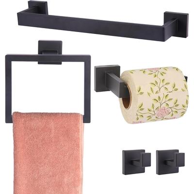 Bathroom Hardware Set Accessories Matte Black Shelf Robe Hook Hanger Towel Rail Bar Rack Tissue Paper Holder Stainless Steel Kit