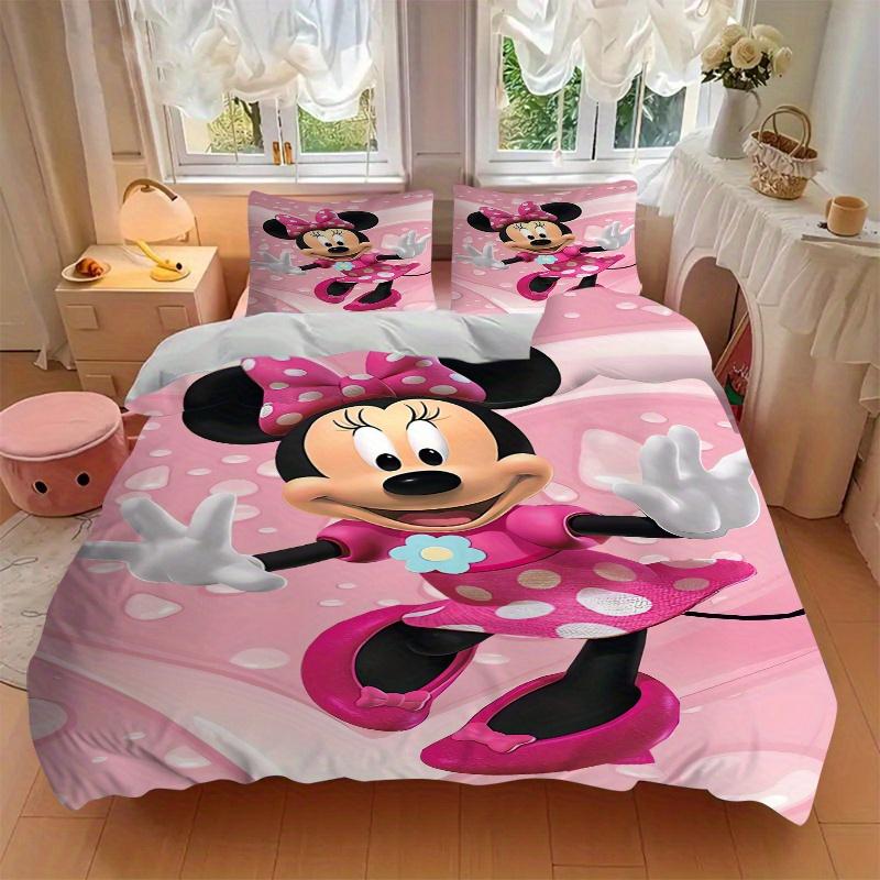 3pcs Minnie Mouse Pink Polka Dot Printed Bedding Set, Soft and Comfortable Quilt Cover for Bedroom, Guest Room W078