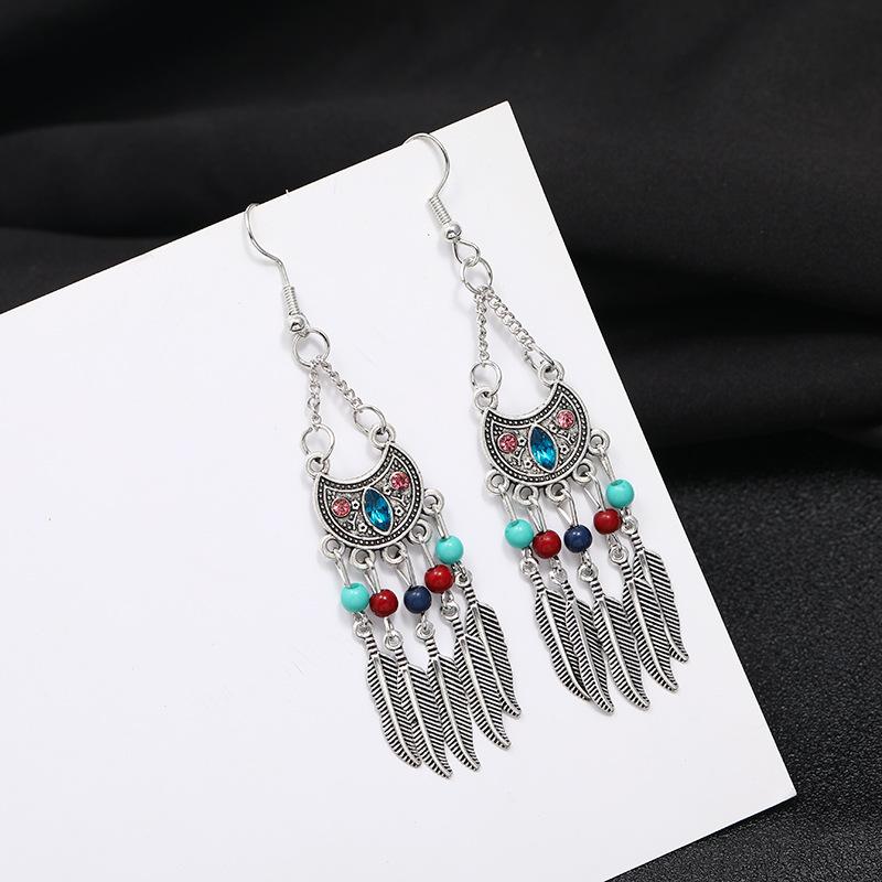 Niche Design Retro Exquisite Bohemian Fringed Earrings Femininity Simple Leaf Long Earrings