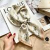 Commuter elegant flower silk scarf women's contrasting color retro printing satin scarf shirt with multi-purpose decorative small scarf