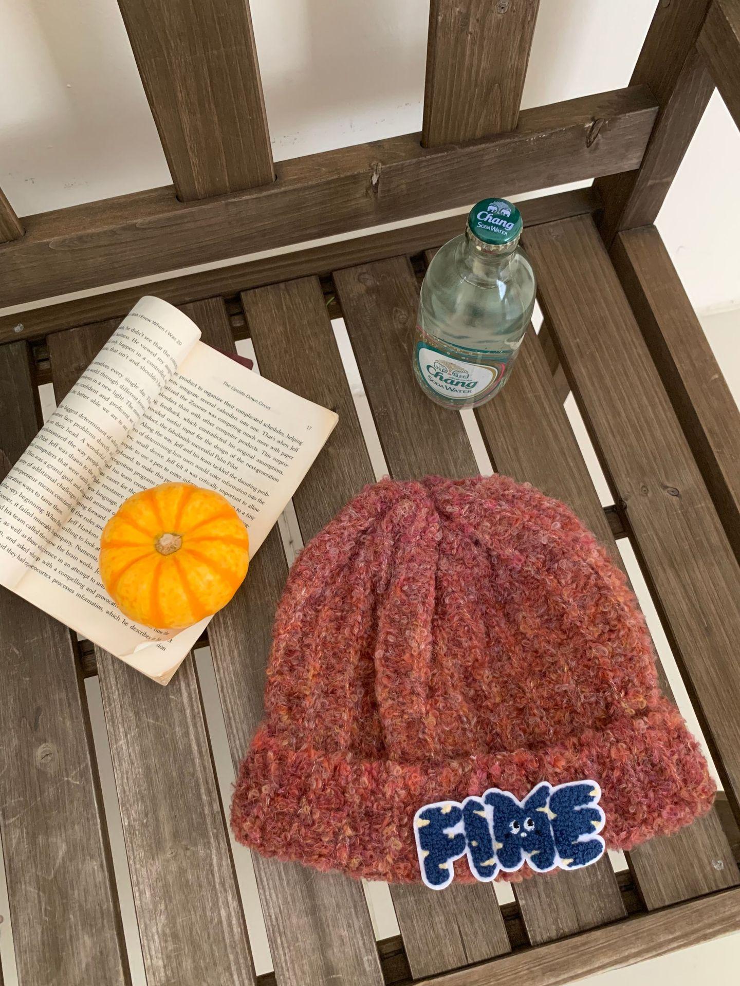 

Новая модная шерстяная шапка с большой окружностью головы, универсальная свободная вязаная шапка, теплая холодная шапка с ушками M（56-58cm） коричневый