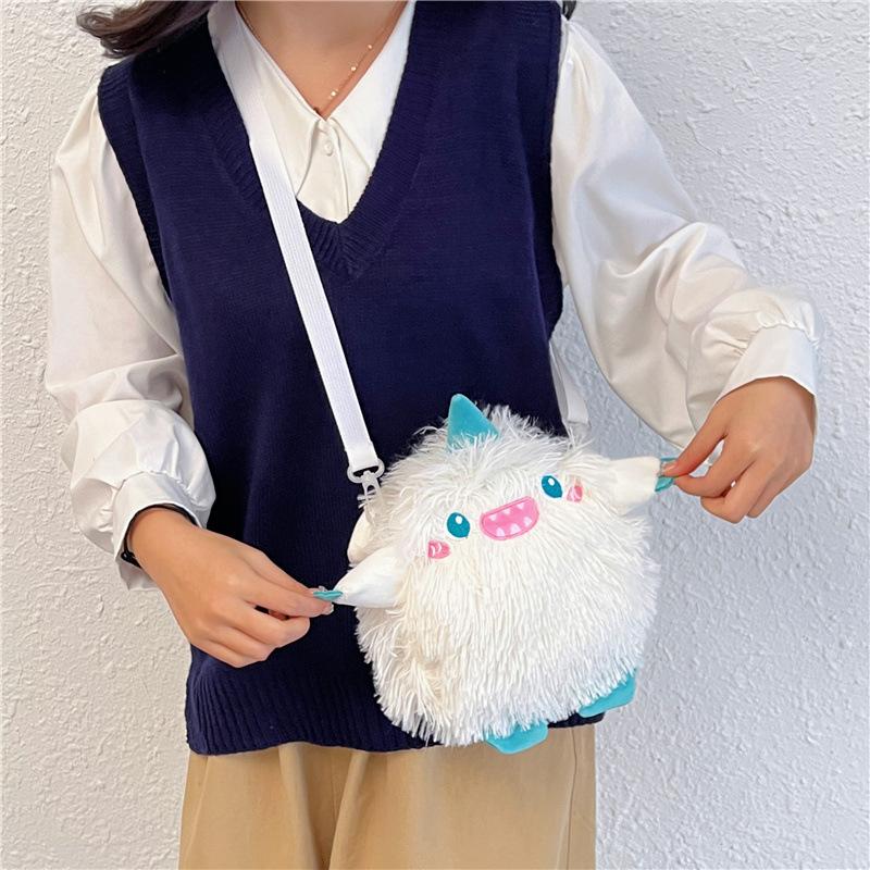 Girly Heart Cartoon Monster Plush Shoulder Diagonal Bag, Cute Single-eye Mobile Phone Bag Women's Bag