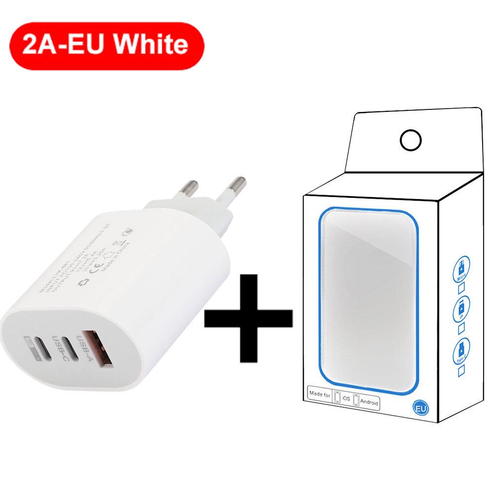 Type-C Multi-Port Charger: 2A USB + 2PD Travel Adapter (US/EU Specs)