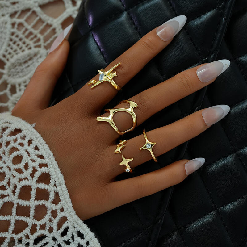 4 Stück/Set Gothic Unregelmäßige Geometrische Sternen-Öffnungsringe für Damen Herren Mode Persönlichkeit Punk-Ringe Party Schmuck Zubehör