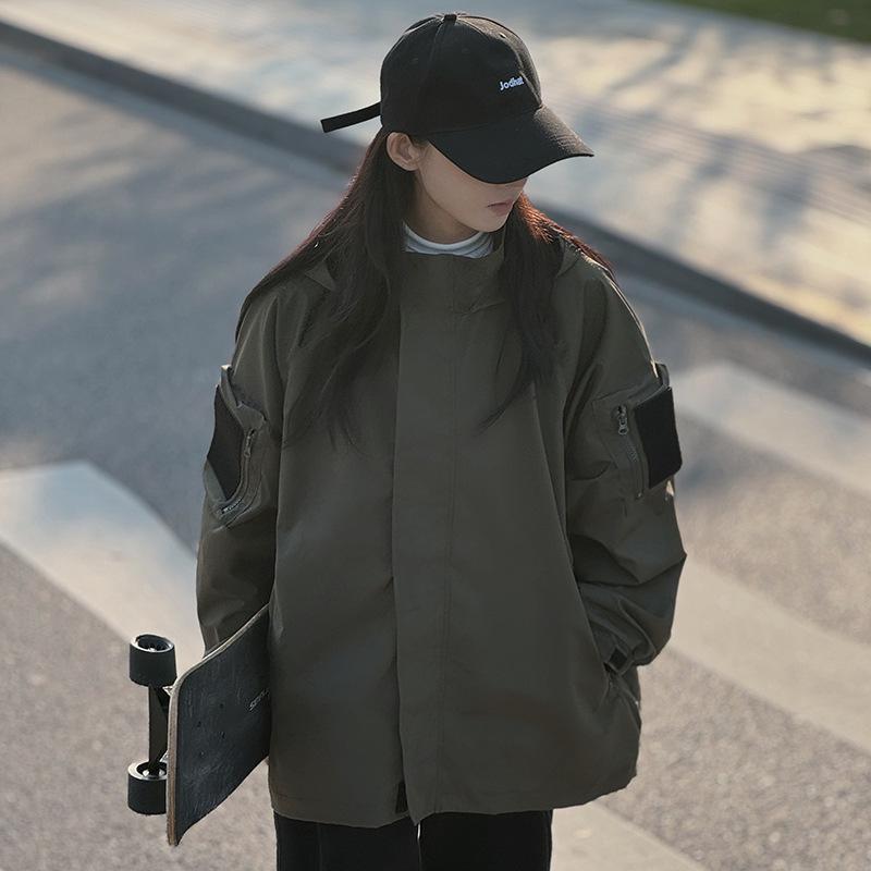 

Hooded jacket men s and women s autumn new young and young couples trendy fake two-piece coat trendy outdoor charge M армия зеленый