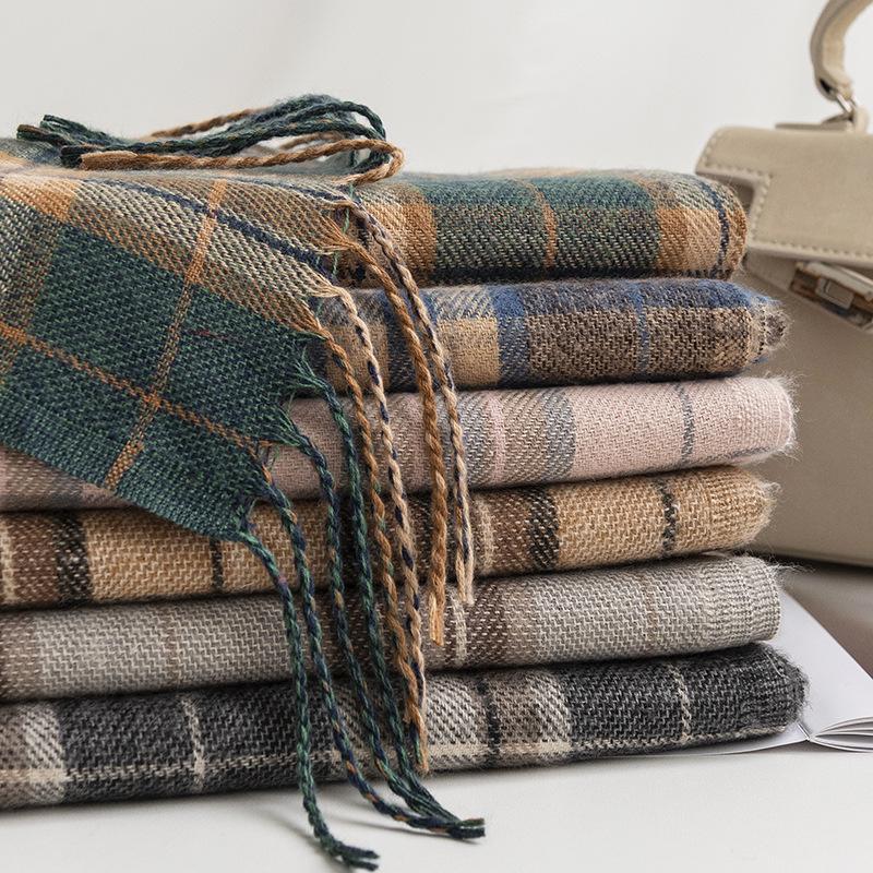 New Imitation Cashmere Plaid Scarf for Women Autumn and Winter Korean Version  Versatile Couple  Warm Neck Scarf   Gift Dual Use Shawl