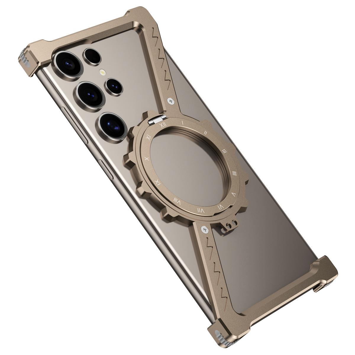 

For Samsung Galaxy S24 Ultra Kickstand Case Compatible with MagSafe Z Shape Bumper Phone Cover Desert Gold