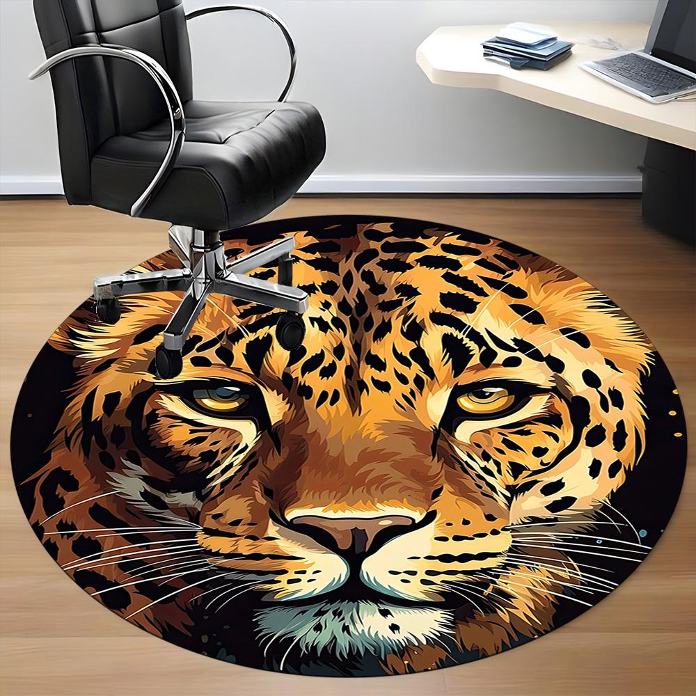 1pc Leopard Print Office Round Area Rug, Indoor Mat Suitable ForOffice, Under Office Chairs Bedroom Living Room Home Decor, Room Deco T001