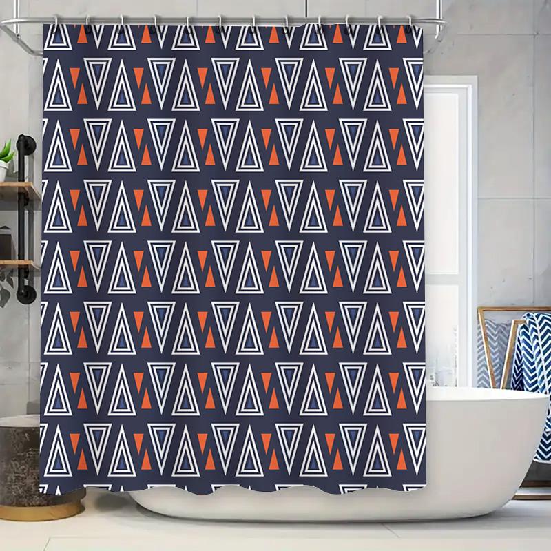 

Modern Geometric Print Shower Curtain Navy White With Red Accent For Bathroom Decor Water Repellent Polyester Fabric (251 X 74 I W60H190(CM)-1 Pcs