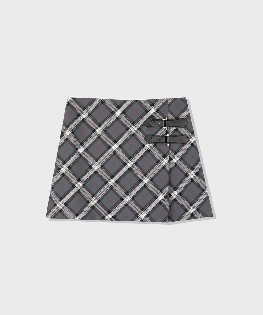 Dimanche Buckle Check Skirt (Gray)