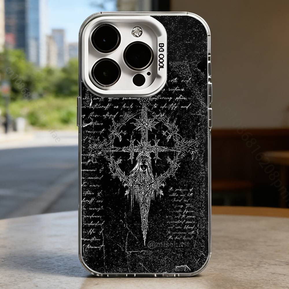 Gothic Cyber Sigil Cross Case for iPhone 16 15 14 13 12 11 Pro Max Plus Air 16E X XR XS Max Hard Shockproof Bumper Cover