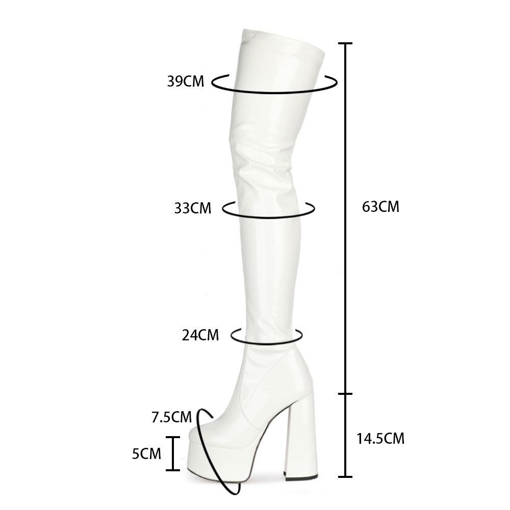 Nightclub Women Thigh High Boots Glisten Patent Leather High Platform Boots Sexy Solid Color High Heels Shoes Women's High Boots