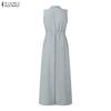 ZANZEA Women Casual Turn Down Collar Summer Sleeveless Wide Leg Jumpsuits