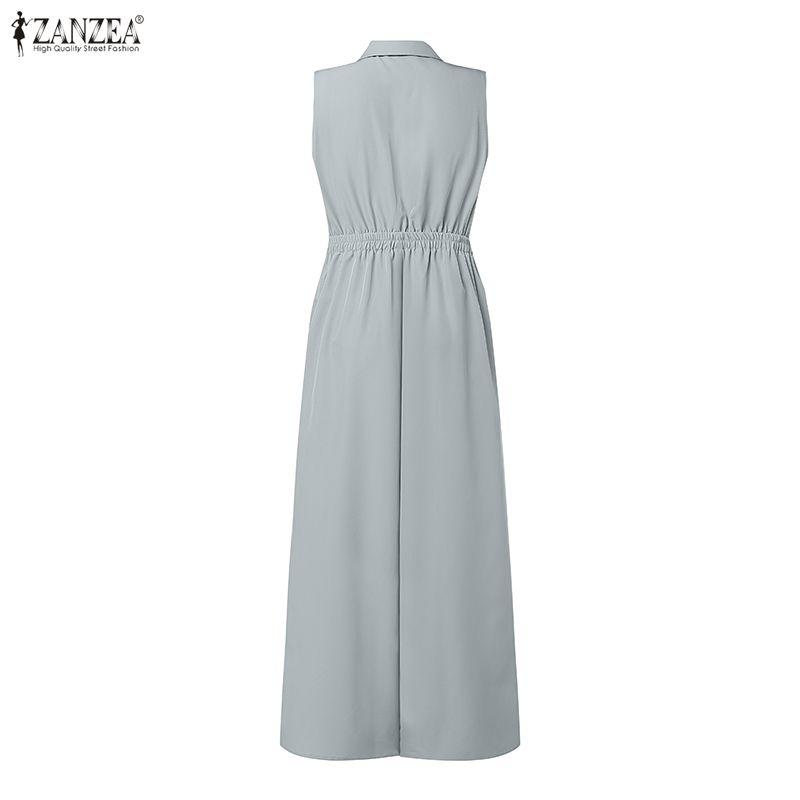 ZANZEA Women Casual Turn Down Collar Summer Sleeveless Wide Leg Jumpsuits