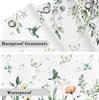 Botanical Shower Curtain With Hummingbirds And Butterflies, White With Green Leaves Shower Curtain Set, Floral Design Bathroom