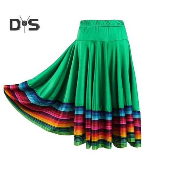

Юбка миди Женская юбка для народных танцев Эластичная юбка с высокой талией Испанская юбка для свинга Радужная юбка с широким подолом Мексиканская юбка для выступлений в стиле фламенко XXL зелёный