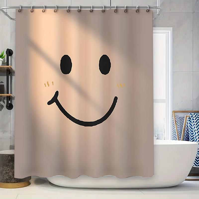Cute Smile Face Design Shower Curtain For Bathroom - Waterproof And Durable With Easy Installation For Stylish Home Upgrade