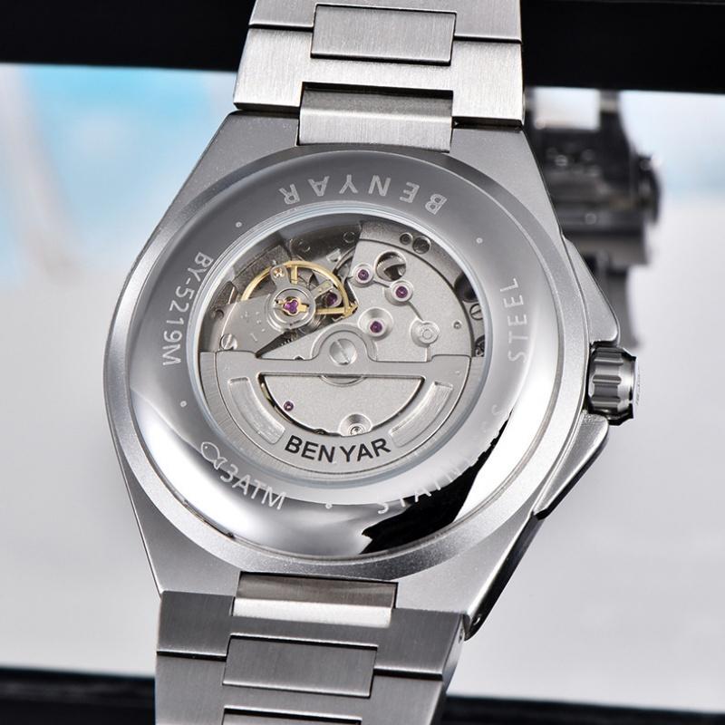 BENYAR Classic Business Sports Watch Mechanical Automatic Stainless Steel Strap Alloy Case Waterproof Luminous Watches For Man