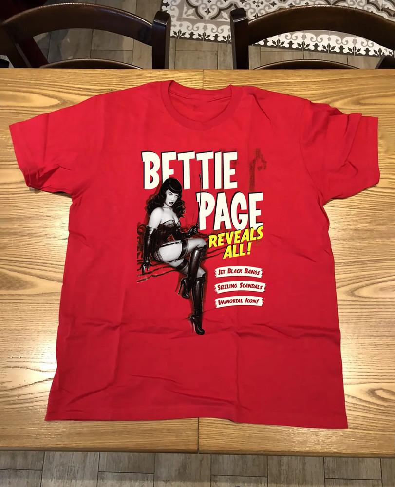 Новая Бетти Пейдж раскрывает все Унисекс Односторонняя футболка Хлопок Подарочная футболка Красная AL581 Унисекс Футболка M