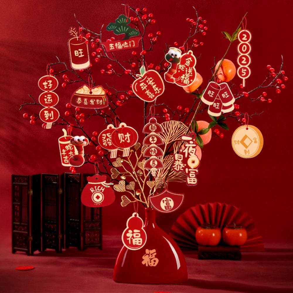 Cartoon Snake Year Hanging Pendants Snake Pattern Traditional Potted Plants Hanging Card Blessing Card Chinese Style