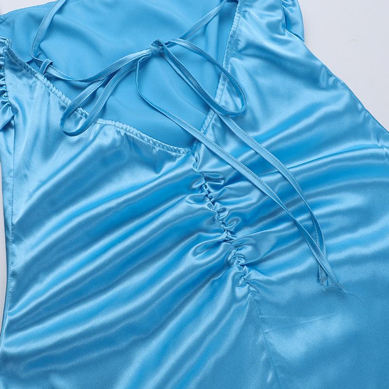 Frühlings Damenkleid Modestil Sexy Slim-fit Satin Plissiertes Rückenfreies Kleid