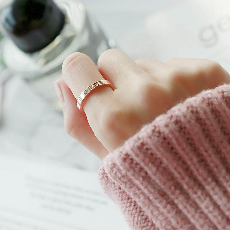 Rose Gold LOVE Rhinestone Couple Ring - Titanium Steel Fashion Jewelry