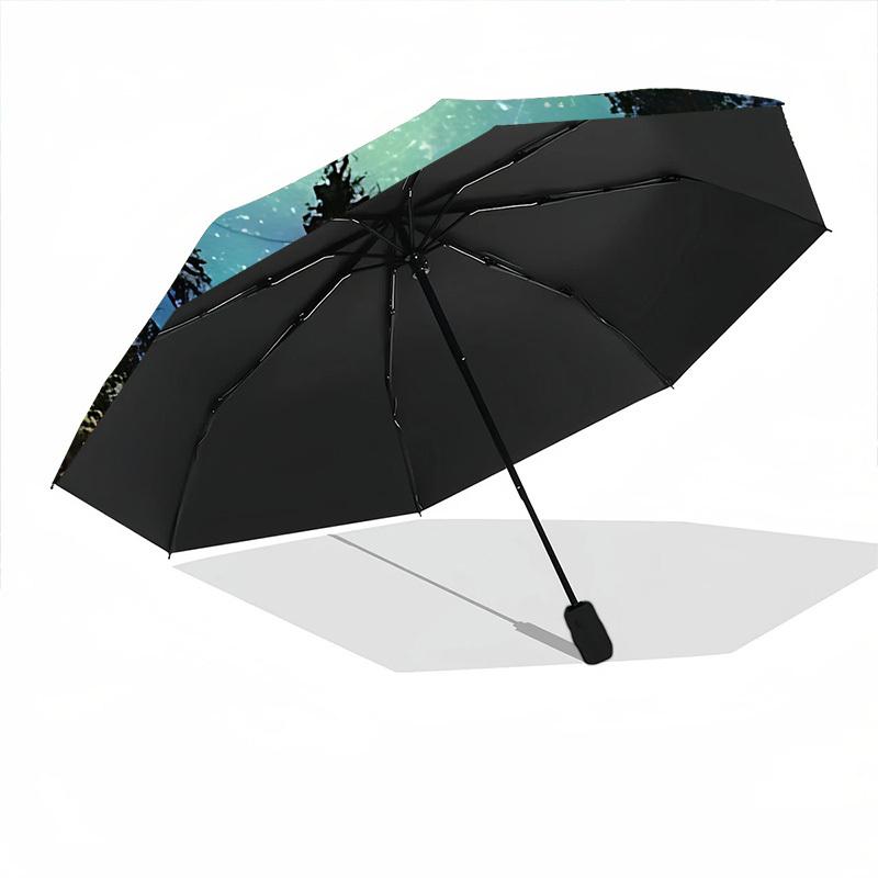 1pc Forest Sky Aurora Automatic Folding Umbrella, Sturdy And Durable Automatic Folding Umbrella with 8 Ribs, Convenient for Outdoor Use196