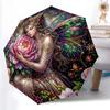 1pc Sturdy 8-Bone Auto Umbrella, Ethereal Floral Husky Umbrella, Digital Printed, Foldable Umbrella for On-the-Go Outdoor Use